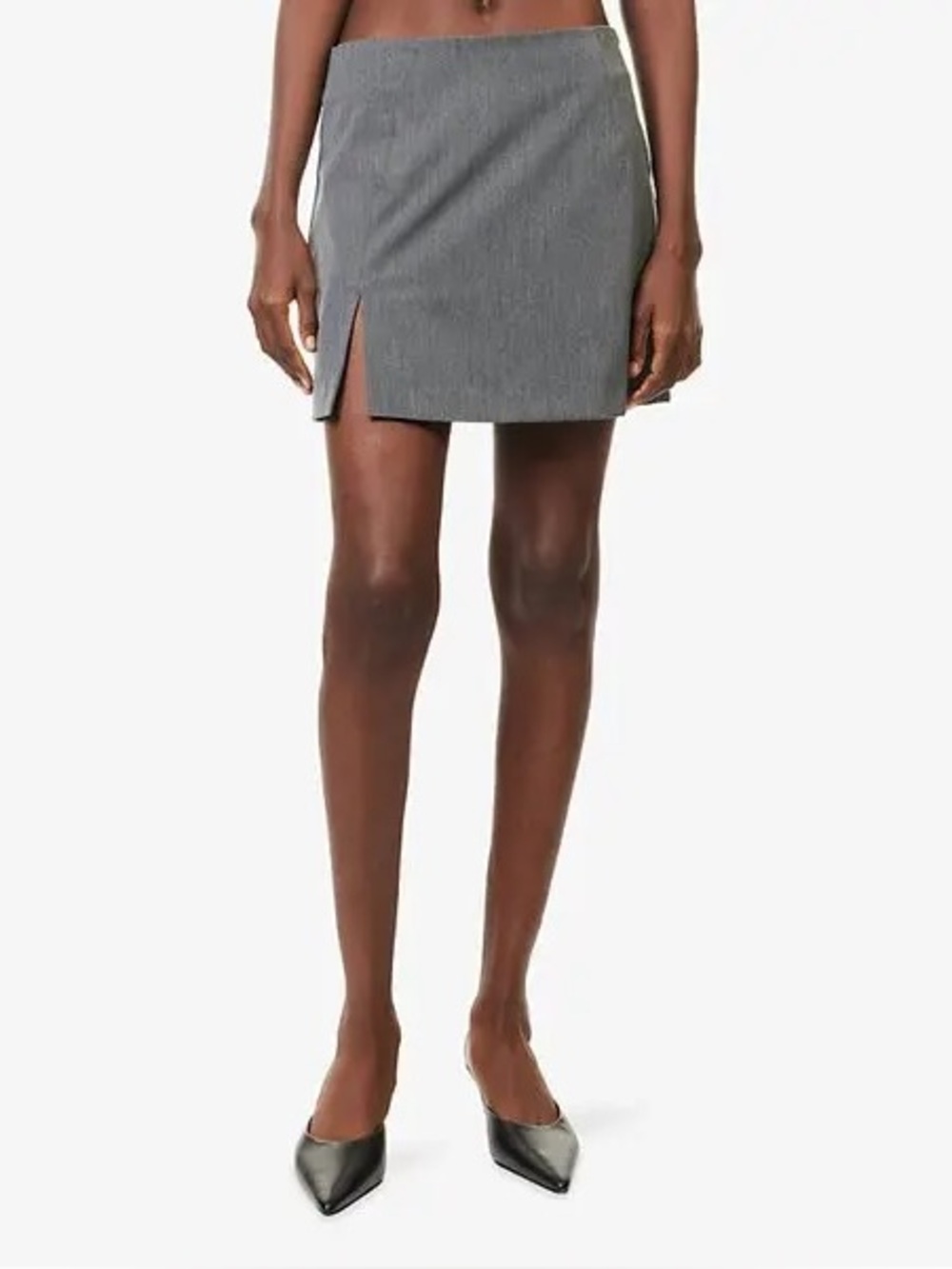 DJERF AVENUE Tailored Gray Mini Skirt with Front Slit